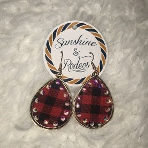 Buffalo Plaid Earrings w/Rhinestones